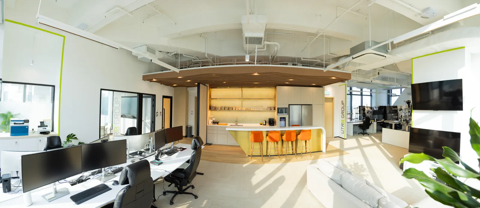 MJPM case study showing an open workplace with detailed furniture, lighting and social settings